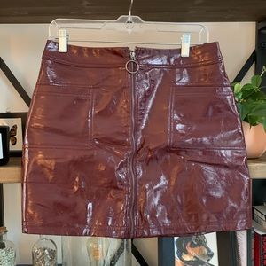 Maroon Faux Leather Skirt